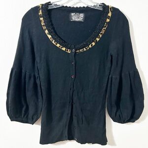 Buffalo David Bitton Black Button Down with Leopard Trim